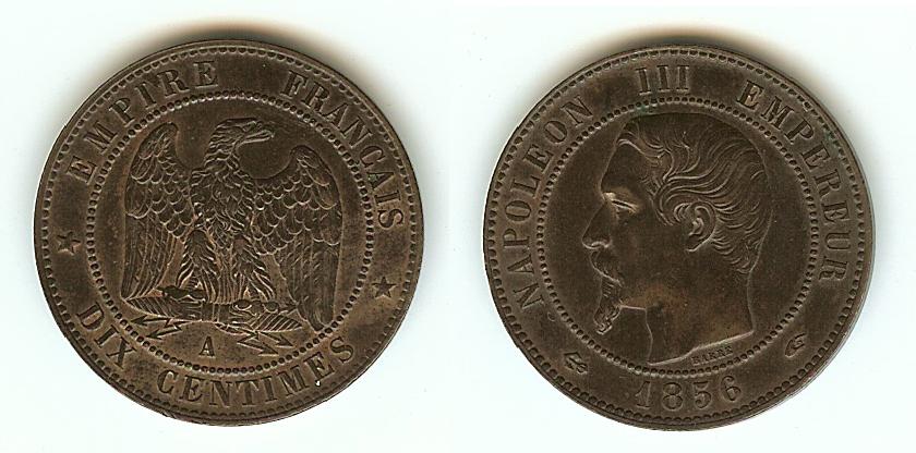 Dix centimes Napoléon III, tête nue 1856 Paris SUP